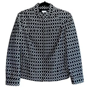 Chicos Jacket Womens Size 1 (US M/8) Black White Print Lined Full‎ Zip Pockets